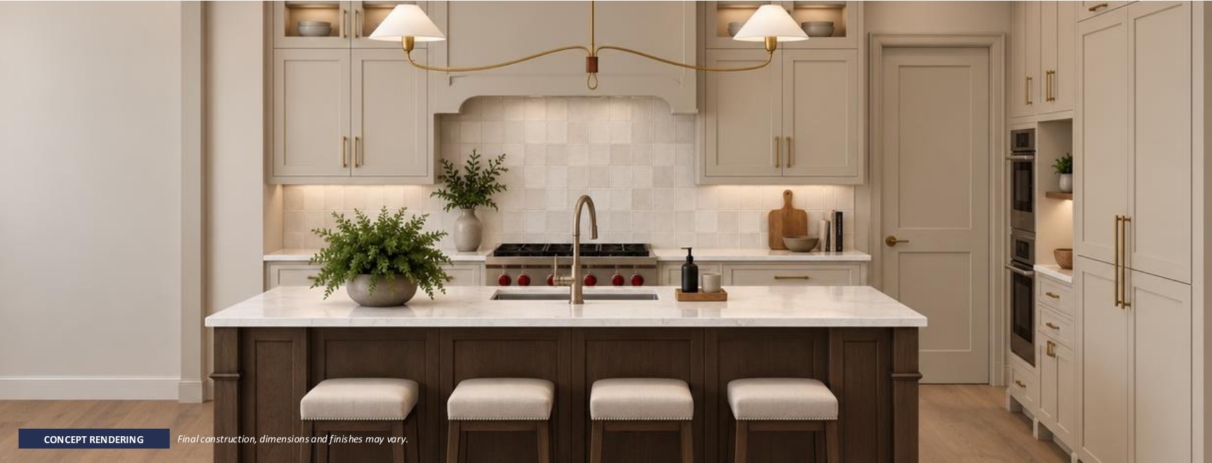 Kitchen concept rendering for 1145 S. Williams Street; final construction, dimensions and finishes may vary.